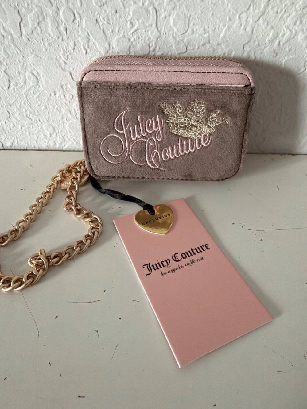 Juicy Couture The Key To Juicy Square Zip Card Case Wristlet Wallet Iced Coffee